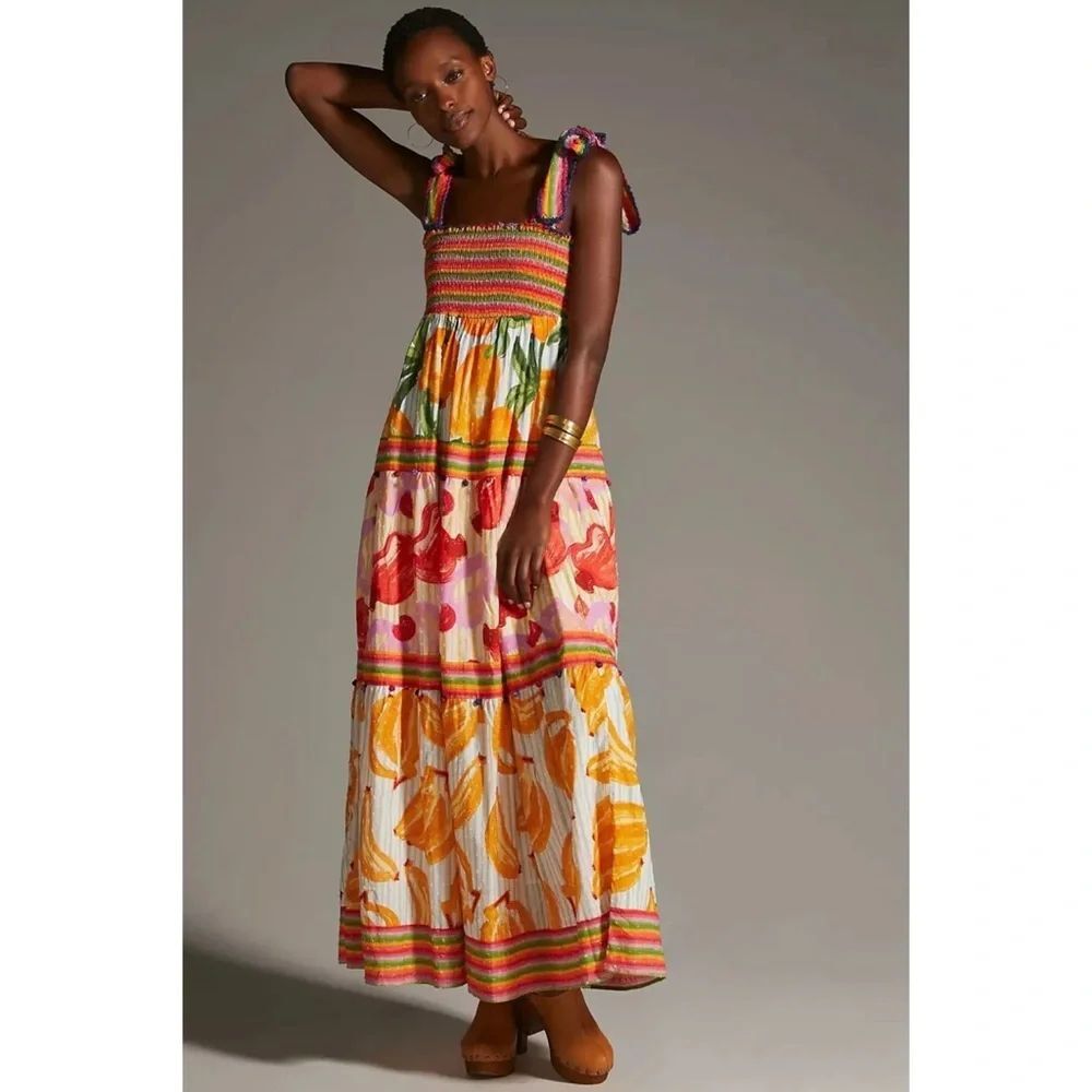 Anthropologie Farm Rio Printed Tiered Maxi Dress